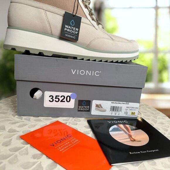 Vionic $170 Nolan Orthotic Waterproof Leather Canvas Arch Support Hiking Boots W - Picture 11 of 11